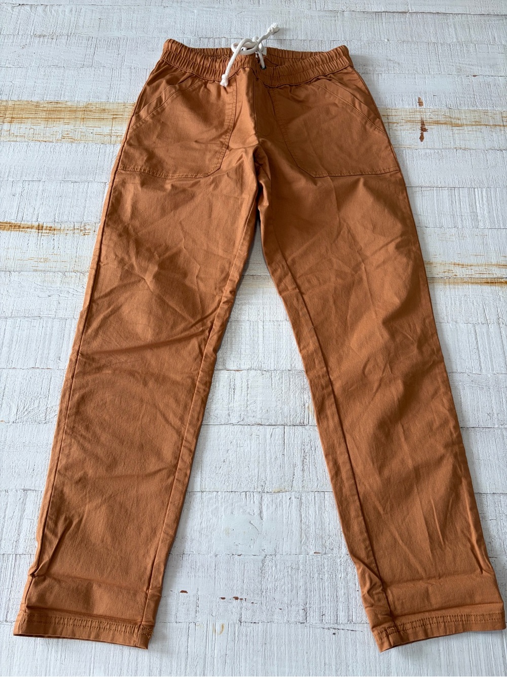 Pact Organic Daily Twill Pants Women’s size Small Drawstring Waist in Camel Tan